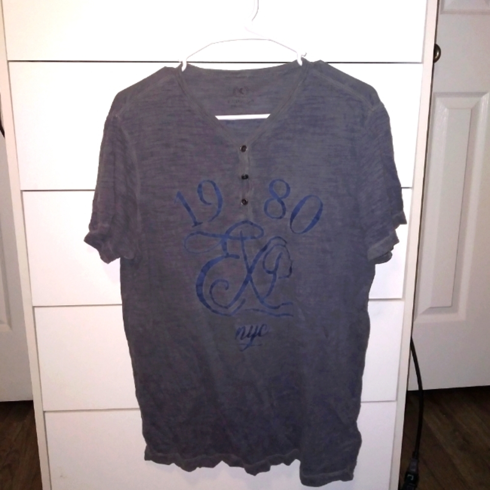 Express Gray T-Shirt - Navy Blue 1980 - Men's Large GUC